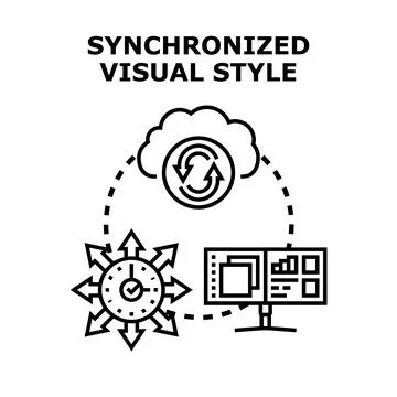 Synchronized visual style across digital screens and cloud Stock Illustration