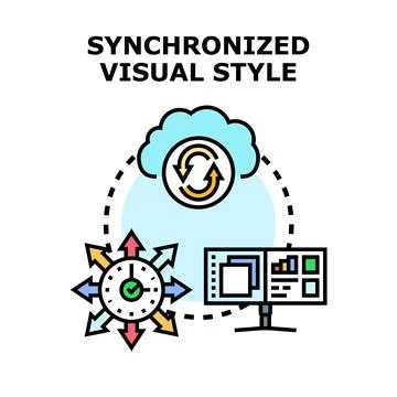 Synchronized visual style across digital screens and cloud Stock Illustration