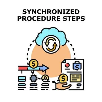Synchronizing business workflow procedure steps data exchange Stock Illustration