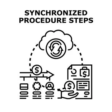 Synchronizing business workflow procedure steps data exchange Illustrazione stock