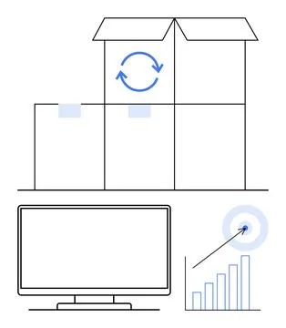 Synchronizing Data Management Through Shipping Boxes, Computer Screen, and .. Stock Illustration