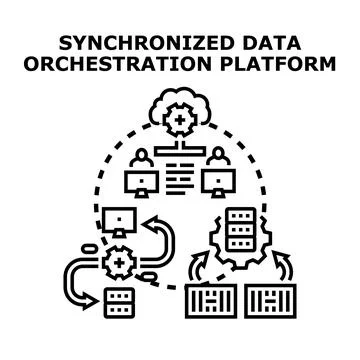 Synchronizing data orchestration platform managing cloud systems Stockillustratie