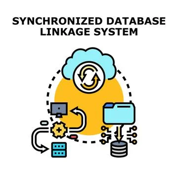 Synchronizing database data linkage system cloud computing Illustrazione stock