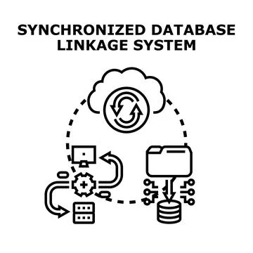 Synchronizing database data linkage system cloud computing Illustrazione stock