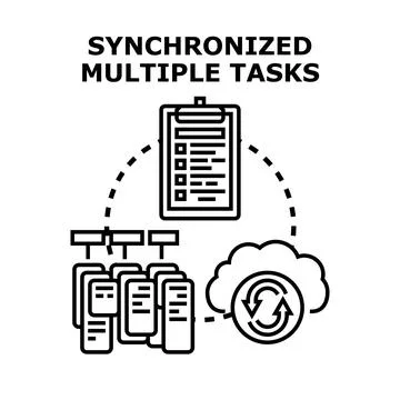 Synchronizing multiple tasks managing data process workflow 库存插图