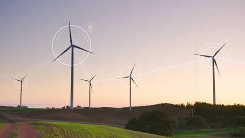 Synchronously switched wind turbines for energy collection spin on flat Stock Footage 145976381