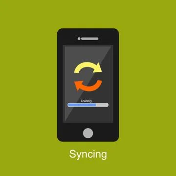 Syncing illustration. Flat design. Syncing process on devices concept. Stock Illustration