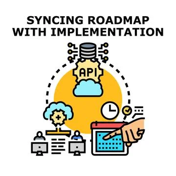 Syncing roadmap with implementation business strategy concept Stock Illustration