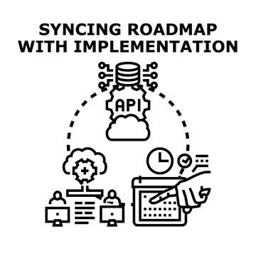 Syncing roadmap with implementation business strategy concept Stock Illustration