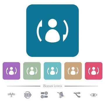 Syncronize contacts flat icons on color rounded square backgrounds Stock Illustration