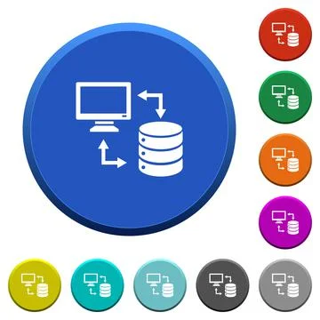 Syncronize data with database beveled buttons Illustrazione stock