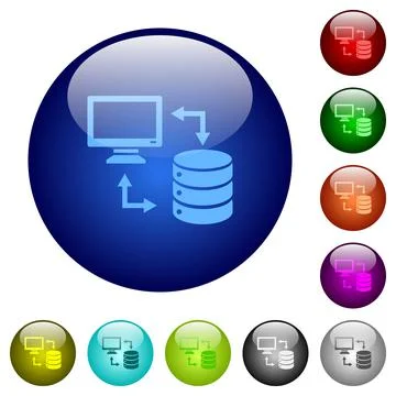 Syncronize data with database color glass buttons Stock Illustration