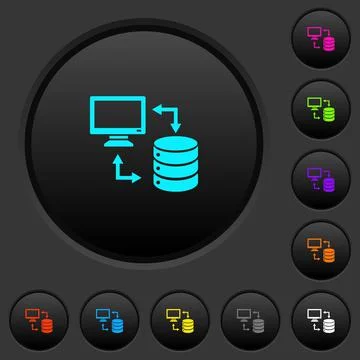 Syncronize data with database dark push buttons with color icons Stock Illustration