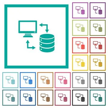 Syncronize data with database flat color icons with quadrant frames イラスト素材