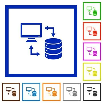 Syncronize data with database flat framed icons Stock Illustration