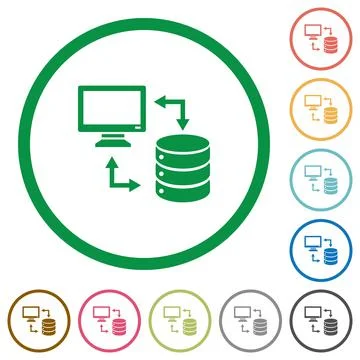 Syncronize data with database flat icons with outlines Stock Illustration