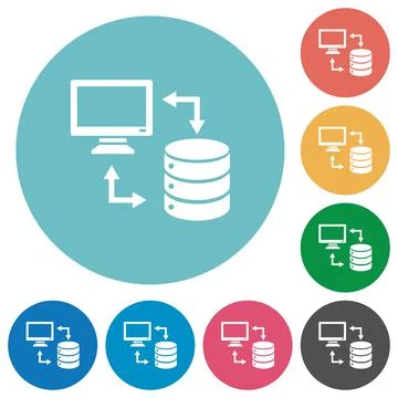 Syncronize data with database flat round icons Stock Illustration