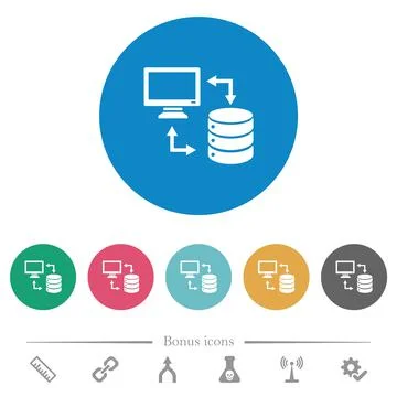 Syncronize data with database flat round icons Illustrazione stock