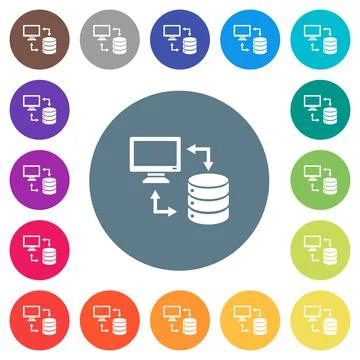Syncronize data with database flat white icons on round color backgrounds Stock Illustration