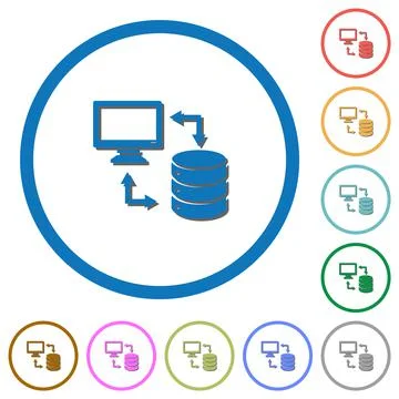 Syncronize data with database icons with shadows and outlines Stock Illustration