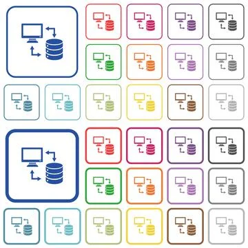 Syncronize data with database outlined flat color icons Stock Illustration