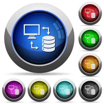 Syncronize data with database round glossy buttons 스톡 일러스트