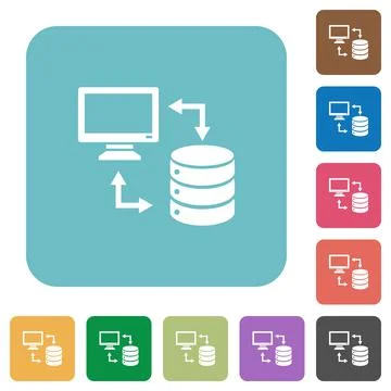 Syncronize data with database rounded square flat icons Stock Illustration