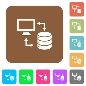 Syncronize data with database rounded square flat icons Stock Illustration