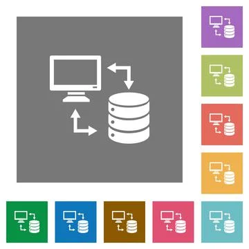 Syncronize data with database square flat icons Stock Illustration