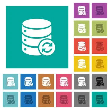 Syncronize database square flat multi colored icons Ilustración de archivo