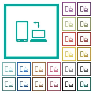 Syncronize mobile with computer flat color icons with quadrant frames Stockillustratie