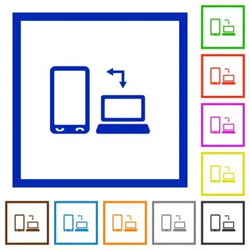Syncronize mobile with computer flat framed icons Stockillustratie