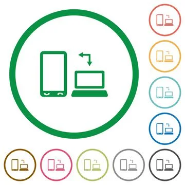 Syncronize mobile with computer flat icons with outlines 스톡 일러스트