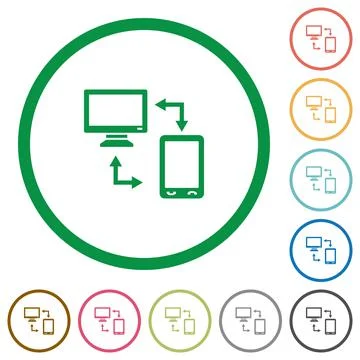 Syncronize mobile with computer flat icons with outlines 스톡 일러스트