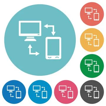 Syncronize mobile with computer flat round icons 스톡 일러스트