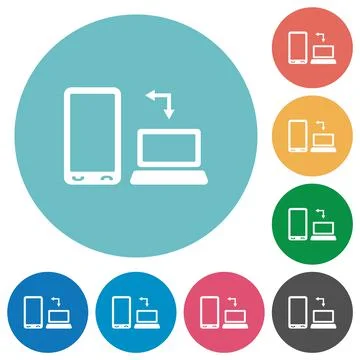 Syncronize mobile with computer flat round icons 스톡 일러스트