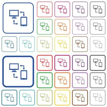 Syncronize mobile with computer outlined flat color icons 스톡 일러스트