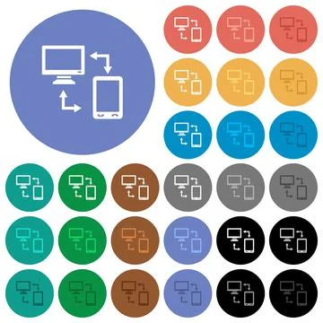 Syncronize mobile with computer round flat multi colored icons 스톡 일러스트