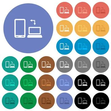 Syncronize mobile with computer round flat multi colored icons 스톡 일러스트