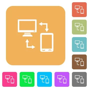 Syncronize mobile with computer rounded square flat icons 스톡 일러스트