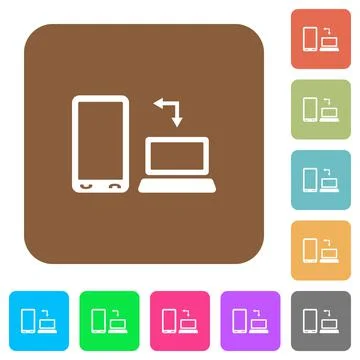 Syncronize mobile with computer rounded square flat icons 스톡 일러스트