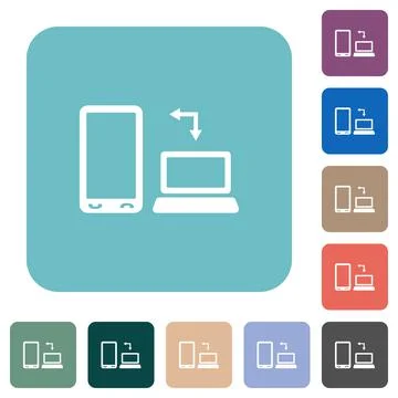 Syncronize mobile with computer rounded square flat icons 스톡 일러스트