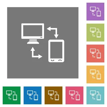 Syncronize mobile with computer square flat icons 스톡 일러스트