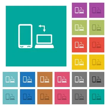 Syncronize mobile with computer square flat multi colored icons 스톡 일러스트