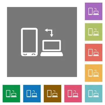 Syncronize mobile with computer square flat icons 스톡 일러스트