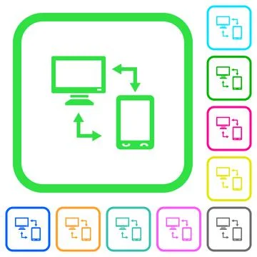 Syncronize mobile with computer vivid colored flat icons 스톡 일러스트