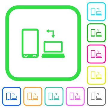 Syncronize mobile with computer vivid colored flat icons Stock Illustration
