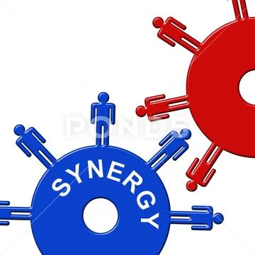 Synergy Cogs Shows Working Together And Collaborating Stock Photos