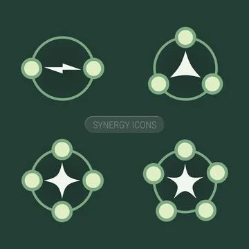 Synergy of elements abstract conceptual symbol, vector icons set Stock Illustration