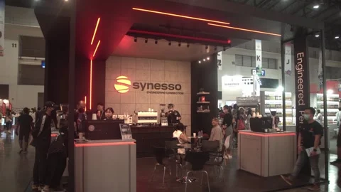 Synesso coffee machine is being displayed at Thailand Coffee Fest 2023. 스톡 동영상 248995232